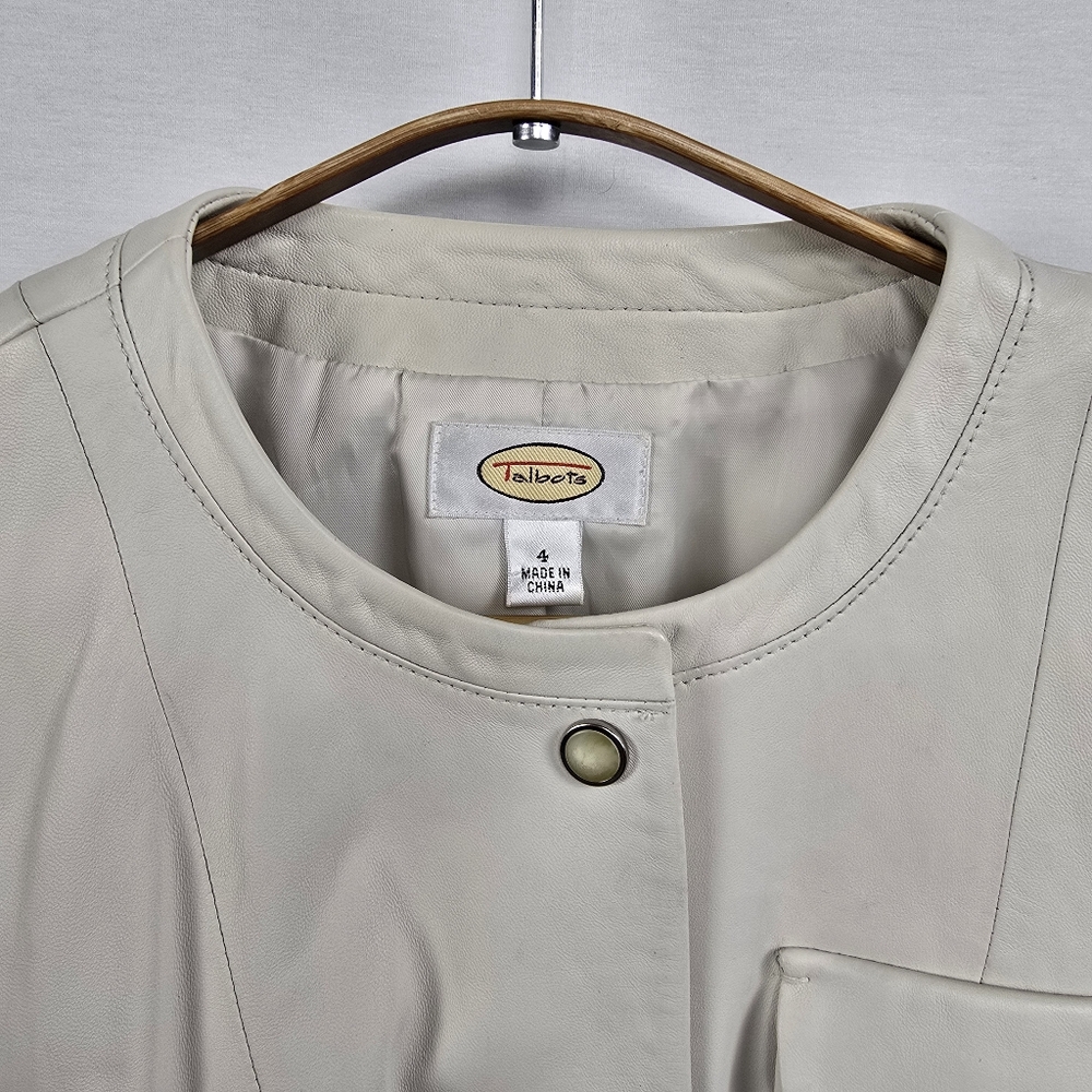Talbots Ivory Leather Snap Front Jacket Size 4 - Picture 11 of 14
